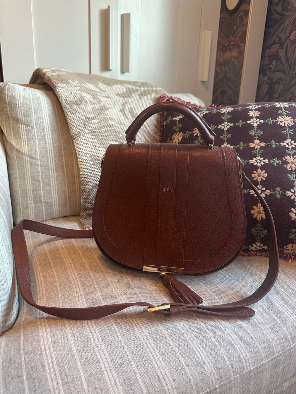 DeMellier Midi Venice Bag in Cognac Brown Pebbled Leather